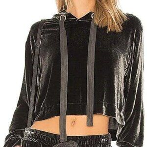 Bella Dahl Velvet Cropped Hoodie With Long Bell Sleeves Ladies Size Small